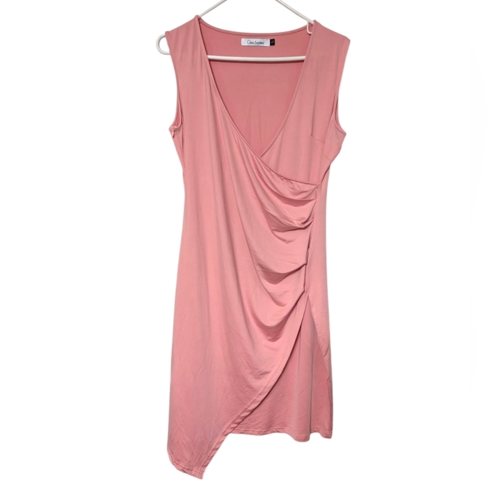 Glory Sunshine Petal Pink Asymmetrical Ruched Bodycon‎ Cocktail Dress Size Large